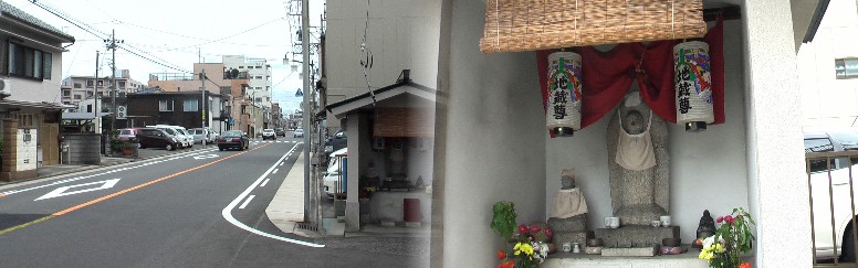 小坂の地蔵堂と飯田街道。12.08.13撮影。