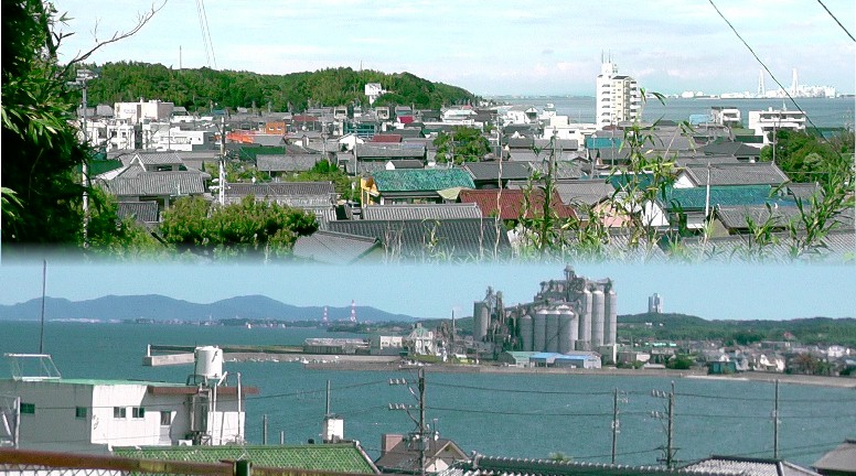 慶樹院下の町道から河和駅方面（上）の風景２枚。 風景撮影場所/甘露寺/慶樹院
