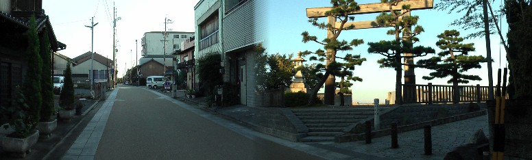 七里の渡し場と旧東海道の街並み。