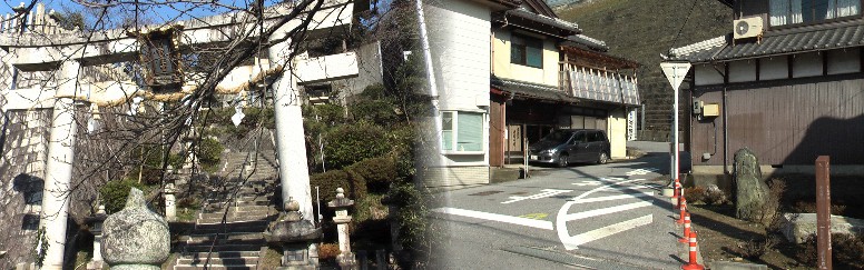 右写真の桝形道路を過ぎると加茂神社があり宿場の中心地となり、地蔵川の美しい 流れで癒されます。
