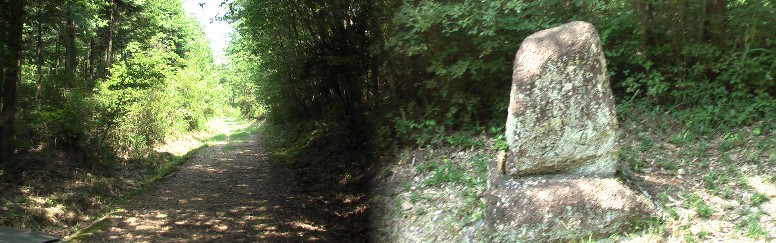 みだれ坂の道標（右）と街道。