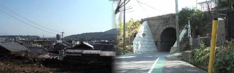 大砂川（天井川）と三雲の町並みから水口方面を見る。