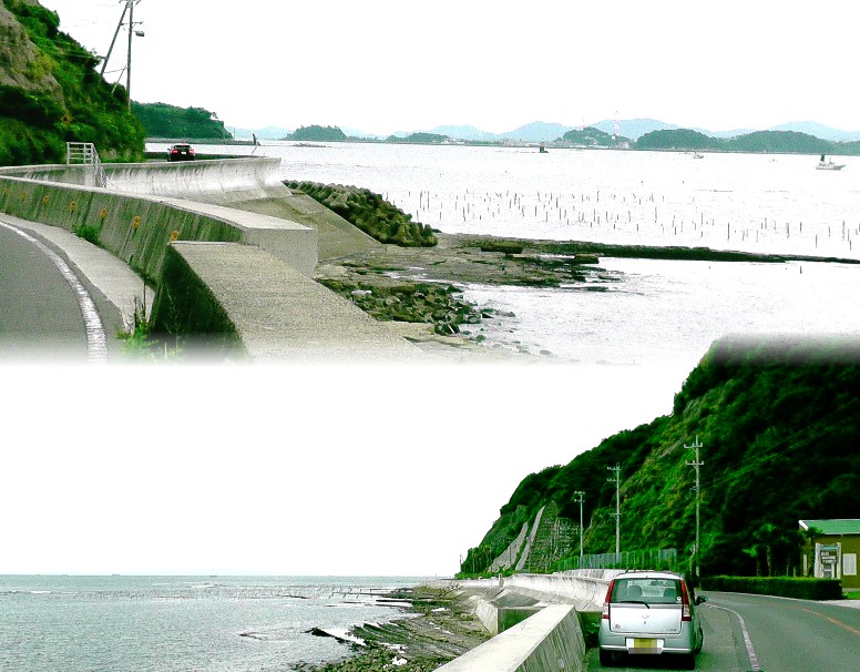 南知多海岸。上：師崎、篠島方面。下は山海、内海方面。 南知多海岸・撮影場所