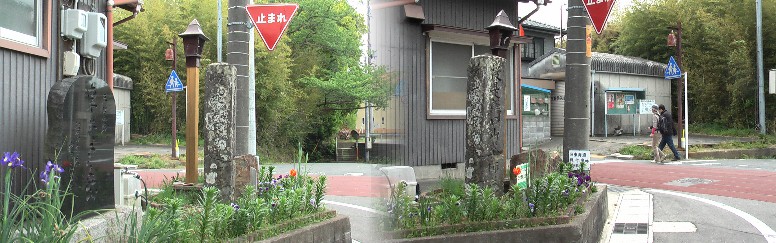 大日堂古戦場へ行く角地に建つ道標。