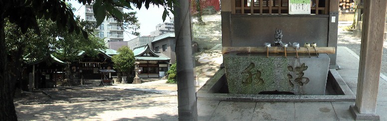 高牟神社と境内の元古井伝説の井戸。上段画像参照。