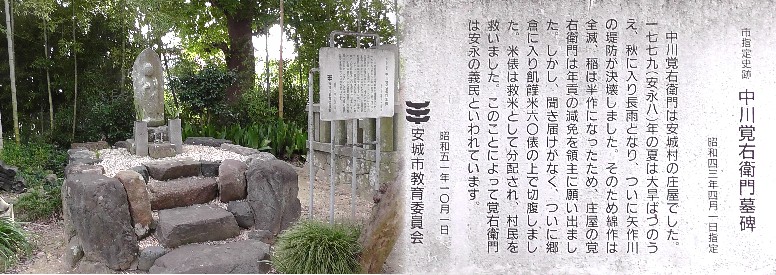 中川覚右衛門墓碑。明法寺境内にあります。