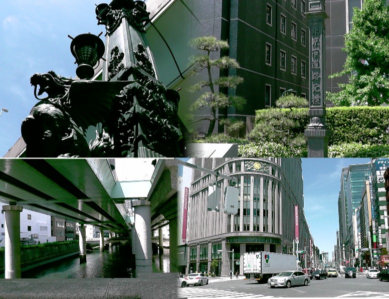 日本橋風景。2016.5.8撮影。下右は三越百貨店新館。