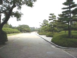 清正公の銅像前から見たニの丸御殿（戦災で消失）前の庭 左側一帯が御殿跡地です。