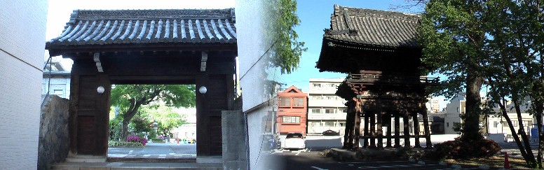 西本願寺別院南門と鐘楼。前回参詣時とすっかり境内が変わっています。