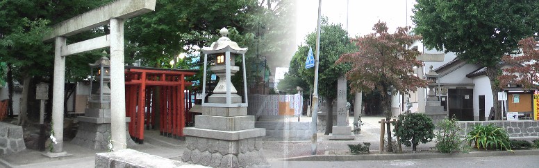 錦神社と境内にある稲荷神社。明治43年頃、建立されたもので、中央に伊勢神宮と熱田神宮が、 右に津島神社、左に秋葉神社がある。御神体はなく、毎年御札を迎えている。港区役所説明引用。
