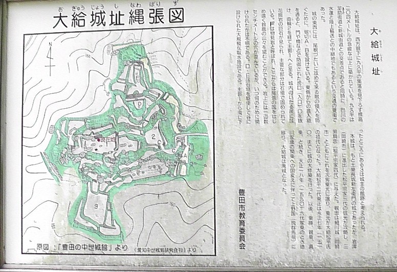 大給城址縄張図。説明文拡大