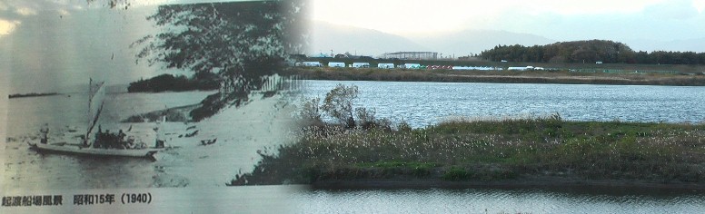 昭和15年頃定渡船場風景と対岸羽島市を望む。