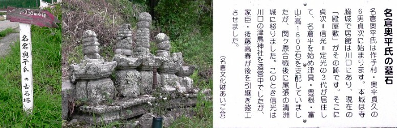 津島神社前の名倉奥平氏の墓石。