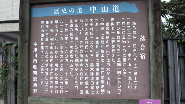 宿場のほぼ中心に立つ案内板。 案内板の場所