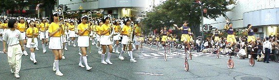 ﾊﾞﾄﾝトワラーズのパレード 名古屋市立小学校１１校によるパレード 左・名古屋市立小学校１１校によるパレード、右１輪車によるパレード 信長隊の槍隊と鉄砲隊による戦闘場面、自衛隊員参加 鉄砲隊の勝利に終わった。