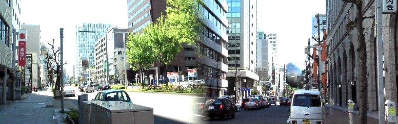 医学館跡、左は錦通り西方面を撮る。 右は錦通りからプラネタリュームを撮る。 プラネタリューム撮影場所