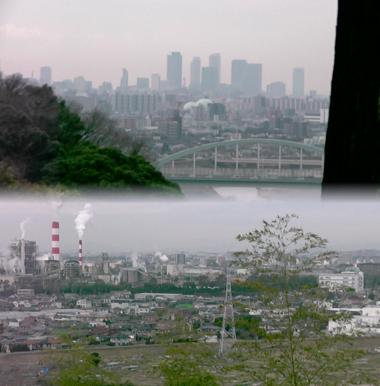 龍泉寺城展望台からjr名古屋駅方面（上）、春日井市方面（下）を撮る。