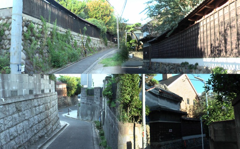雁道５から船原町５にかけての街並みは写真のような城下町の雰囲気をかもす散歩道です。 碁盤割り道路に住む者には辻を間違えると思わぬ場所に行き着くおそれありです。