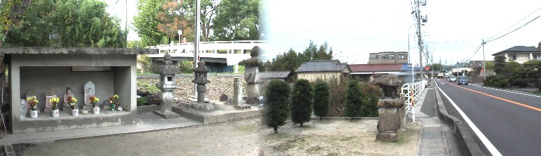 新道に沿う石仏群と付近の街道。