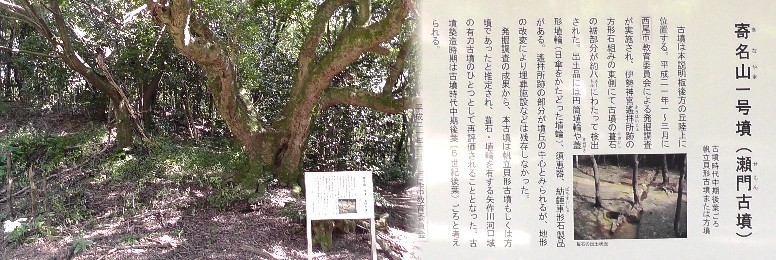 瀬門(寄名山1号墳)古墳。瀬門神社本殿横にあります。