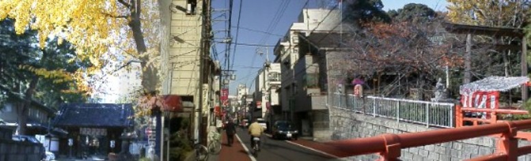 左から品川寺、旧東海道（青物横丁駅付近）、荏原神社