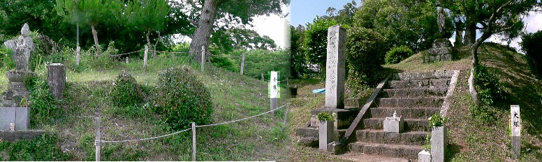 左：信玄小塚。右：信玄大塚。いずれも信玄塚地内。 リンク：新城市役所：信玄大塚・小塚