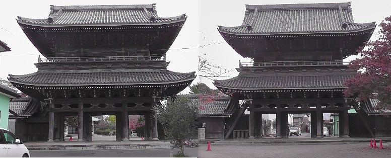 親宣寺。赤羽別院とも云われ、豪壮な楼門を内側（右）からと外側（左）から撮影。 リンク：赤羽別院 親宣寺