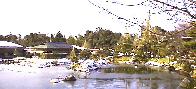 堀川を挟んで対岸の白鳥庭園内。上記白鳥古墳の下の御陵橋を渡ればすぐ庭園の入り口です。 御陵橋