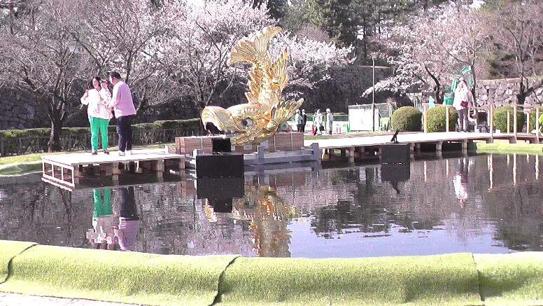 4月10日（土）～7月11日（日）は栄の「ミツコシマエヒロバス」で展示されます。 4月10日（土）～7月11日（日）は栄の「ミツコシマエヒロバス」で展示されます。 金シャチ・二の丸庭園に降臨。43 金シャチが降りた天守閣。2021.03.1