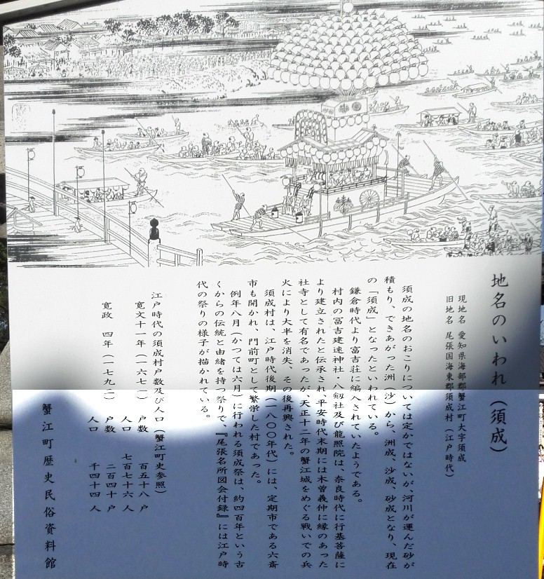 須成のいわれ。須成天王社境内に掲示。