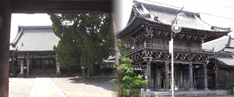 聖運寺。重層式の豪華な楼門(右)は大正8年の建立。 聖運寺案内説明