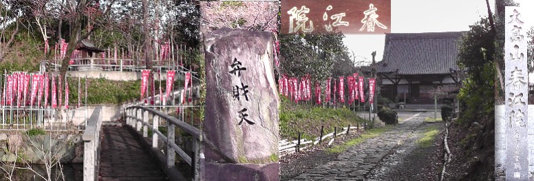 春江院。リンク:四国直伝弘法・春江院 国の登録文化財に指定されている。弘治2年(1556年)の創建。大高城主水野大勝が父の 和泉守忠氏菩提のため、尾張横須賀長源寺四世峰庵玄祝を開山とし、和泉守を開基としたのに はじまる。父の法名「春江全芳禅