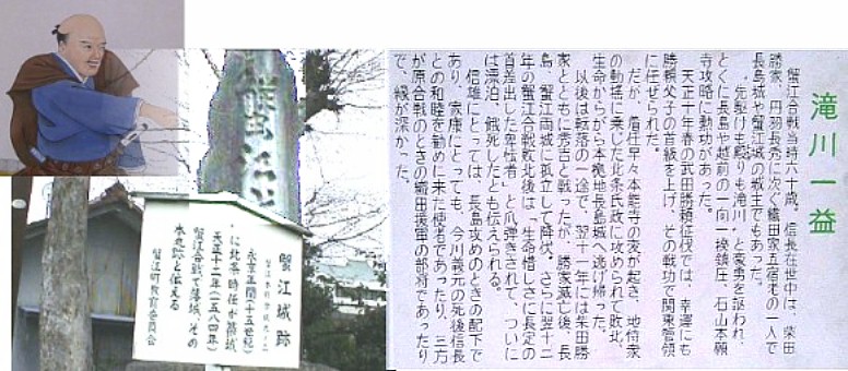 駅から西へ約６．５キロで、ＪＲ関西線蟹江駅が便利です｡ 前田長種(利家の長女,幸を妻とする)はこの蟹江城で生まれたといわれる｡写真左上と右は 蟹江町歴史民族資料館で写したものです｡