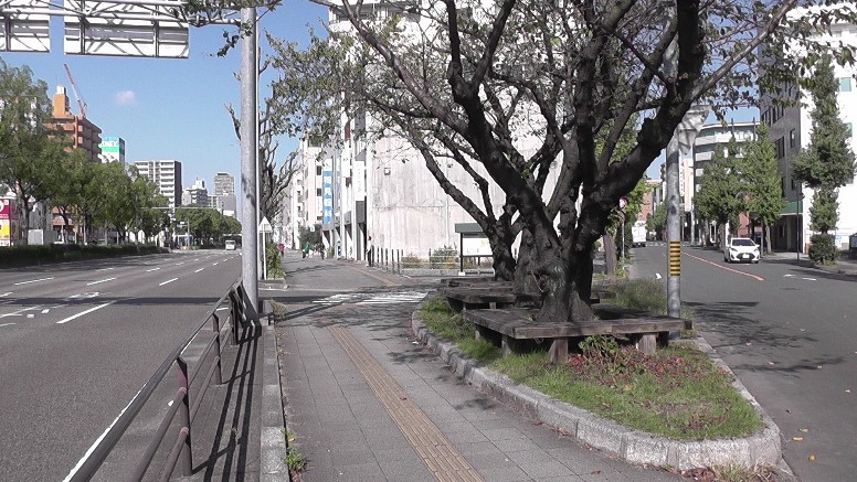 中区橘町大木戸跡。右道路が美濃路。左は伏見通りと分岐して北へ向かいます。 橘町大木戸跡案内板。 説明板拡大。 関連：西区樽屋町大木戸跡。