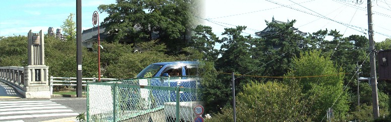 龍城橋から岡崎城と岡崎公園を見る。