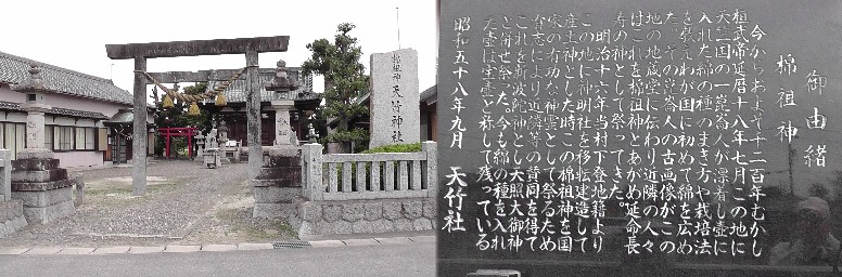天竹神社。綿祖神として知られています。 天竹神社