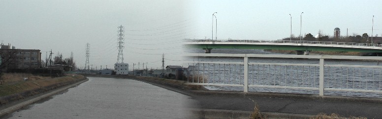 左:東福橋から南を撮る。右は北方面戸田川緑地を望む。、 東福橋
