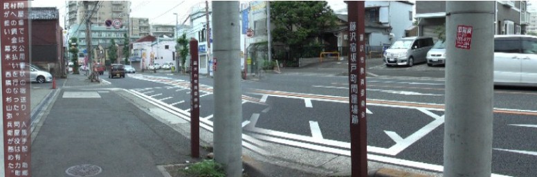 藤沢宿・問屋場跡と付近の街並み。