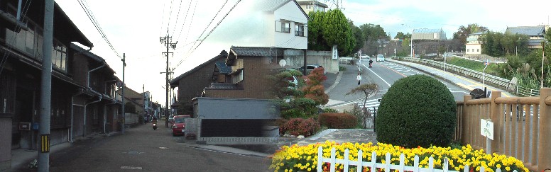 西町問屋場跡から見る亀山城方面と左は関宿方面へ行く旧東海道。