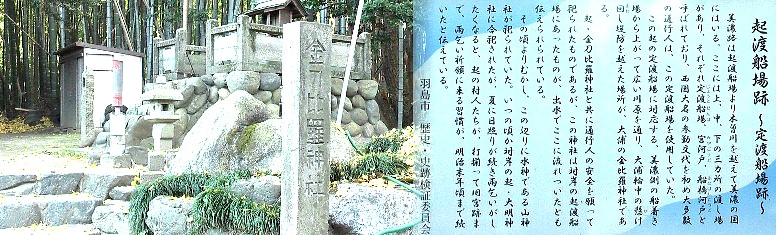 起・定渡船場に対応する美濃側の船着場で金刀比羅神社 （大浦輪中の堤防の下）横を通り約２００メートル西へ進む。
