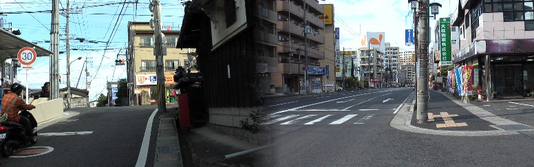左：旧東海道、右：jr瀬田駅へ通じる街道一里山２丁目交差点