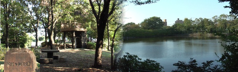 茶屋ケ坂池は自然の溜池で深いから注意の看板もあり、金網が張り巡らされ無論魚釣り 禁止となっています。左下写真は赤坂バス停前の公園モニュメント。