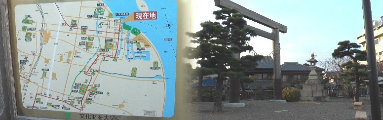 渡し場には伊勢神宮一の鳥居が建って旅人を迎えてくれます。左・桑名市は史跡の要所に このような詳しい案内図を掲示されて迷うことなく多くの史跡を見ることが出来ます。