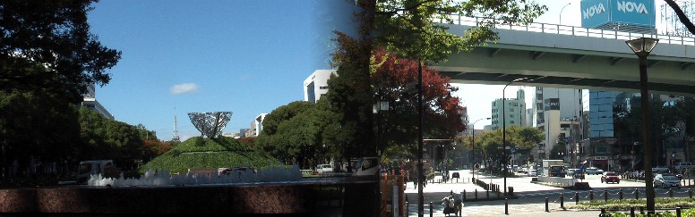 左は駅前から北、栄~市役所方面。右は上前津~金山方面を駅前久屋大通「光の広場」から撮る。