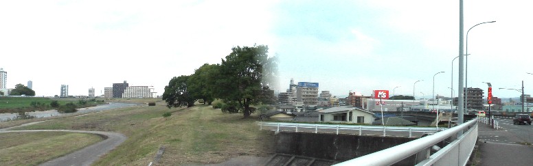 「山田の渡し」と云われた現在の天神橋付近。橋上から矢田川下流（左）と街道が 通る瀬古方面を撮る