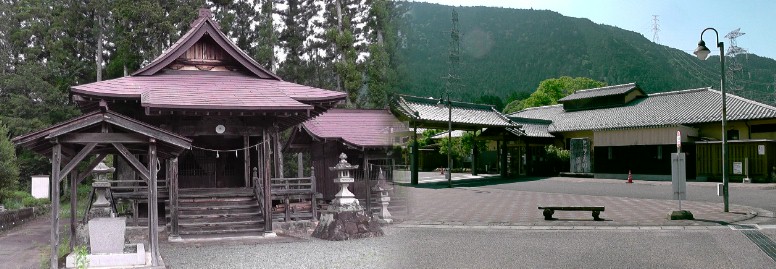八坂神社（左）。右はとうえい温泉。 八坂神社祭典