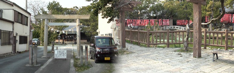 神明社と境内の庭園