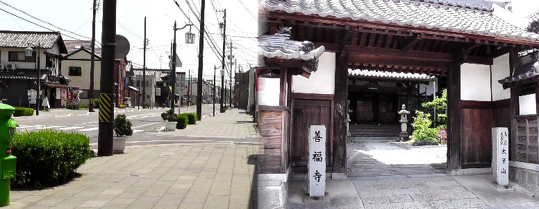 善福寺と寺前中町通りの緑のポスト(左端)。