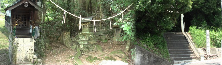 宿場概要図により左から佐助地蔵。津島神社・馬頭観音（中）。右は神明神社。