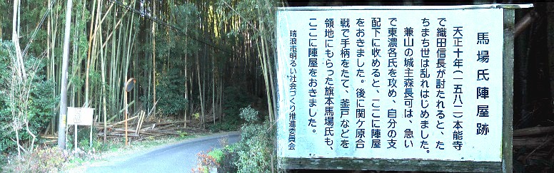 馬場氏陣屋跡（竹やぶ）。上記写真の右の道を進んで馬場陣屋跡へ立ち寄りました。